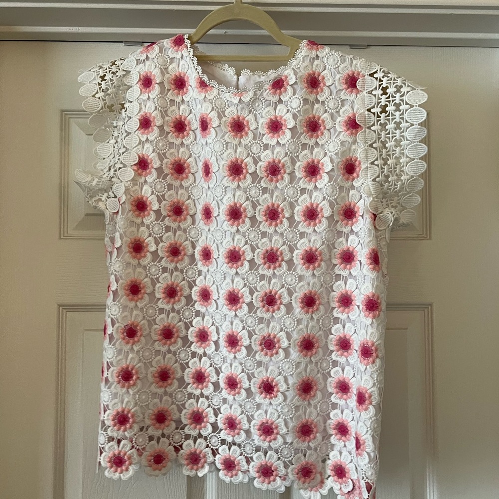J Crew Floral Crochet Sleeveless Top